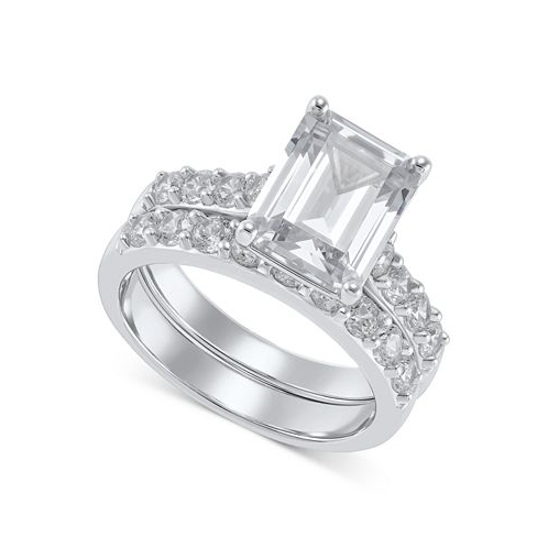 Arabella 2-Pc. Set Cubic Zirconia Emerald-Cut Ring & Matching Band in Sterling Silver