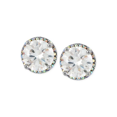 Betsey Johnson Silver-Tone Crystal Round Stud Earrings
