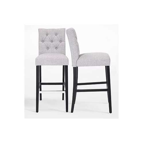 WestinTrends Linen Fabric Tufted Bar Stool (Set of 2)