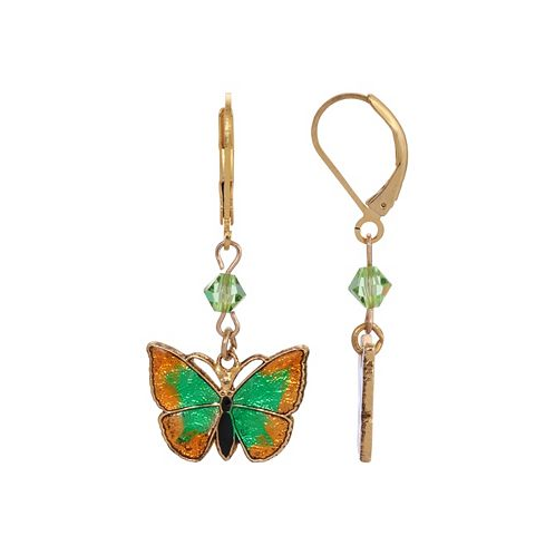 2028 Womens Gold-Tone Drop Green and Yellow Butterfly Earrings