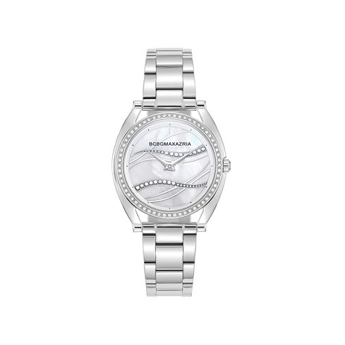 BCBGMAXAZRIA Womens Dress Silver-Tone Stainless Steel Bracelet Watch 33.8mm