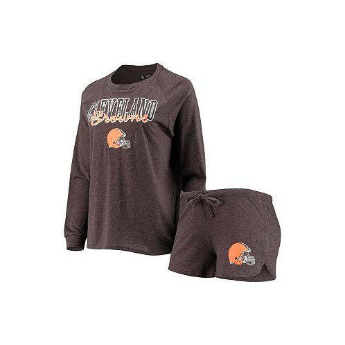 Concepts Sport Womens Brown Cleveland Browns Meter Knit Long Sleeve Raglan Top and Shorts Sleep Set
