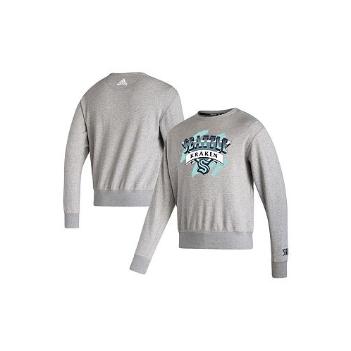 Adidas Mens Gray Seattle Kraken Reverse Retro 2.0 Vintage-Like Pullover Sweatshirt