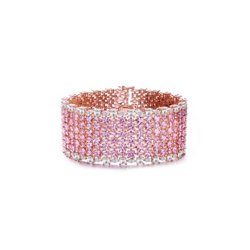 Genevive Sterling Silver 18K Rose Plated Pink Cubic Zirconia 8-Row Tennis Bracelet