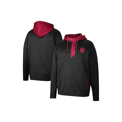 Colosseum Mens Black Indiana Hoosiers Luge 3.0 Quarter-Zip Hoodie