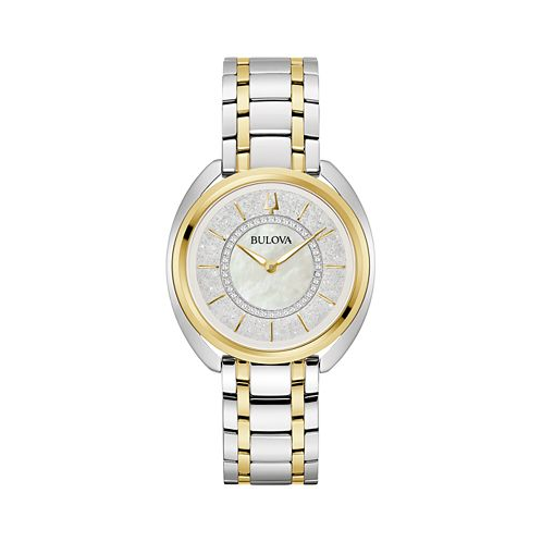 Bulova Womens Duality Diamond (1/10 ct. t.w.) Two-Tone Stainless Steel Bracelet Watch Box Set 34mm