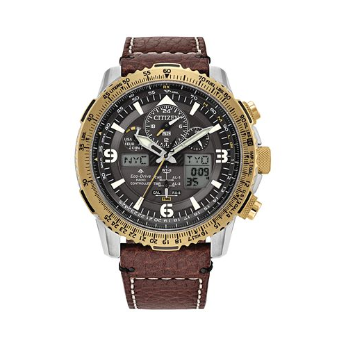 Citizen Eco-Drive Mens Chronograph Promaster Skyhawk Brown Leather Strap Watch 45mm