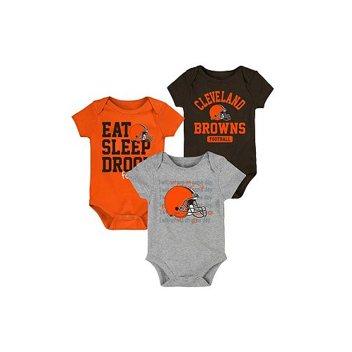Outerstuff Newborn and Infant Boys and Girls Brown Orange Heathered Gray Cleveland Browns Three-Piece Eat Sleep Drool Bodysuit Set