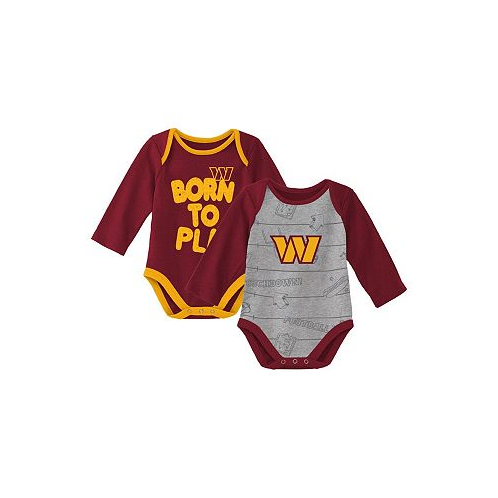 Outerstuff Newborn and Infant Boys and Girls Burgundy Heathered Gray Washington Commanders Born To Win Two-Pack Long Sleeve Bodysuit Set