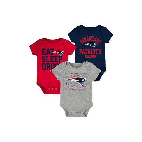 Outerstuff Newborn and Infant Boys and Girls Navy Red New England Patriots Eat Sleep Drool Football Three-Piece Bodysuit Set