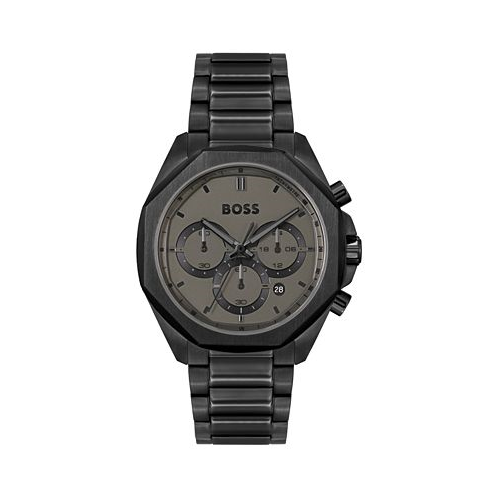 BOSS HUGO Mens Cloud Quartz Chronograph Ionic Plated Black Steel Watch 43mm
