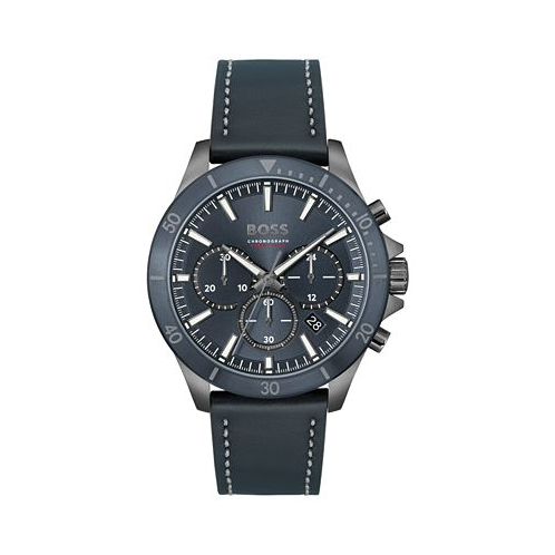 Hugo Boss Boss Mens Troper Quartz Fashion Chronograph Blue Leather Strap Watch 45mm