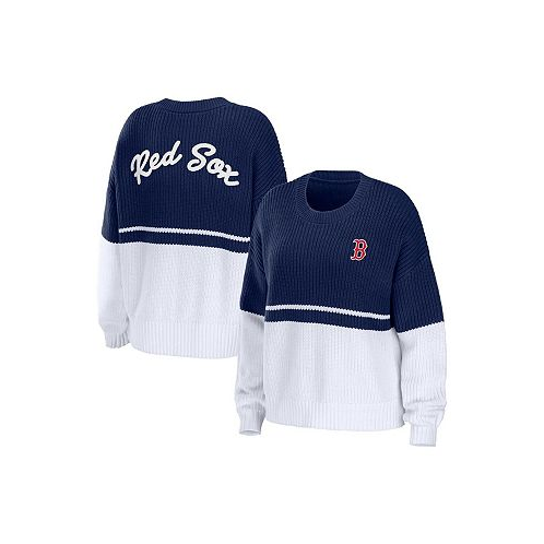 WEAR by Erin Andrews Womens Navy White Boston Red Sox Chunky Pullover Sweater