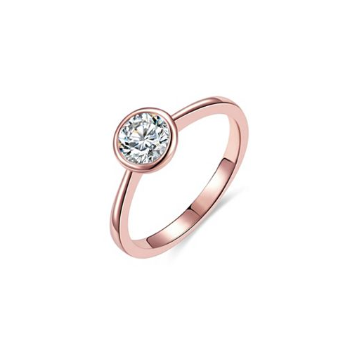 Rachel Glauber RA 18K Rose Gold Plated with Cubic ZIrconia Modern Bezel Promise Engagement Ring