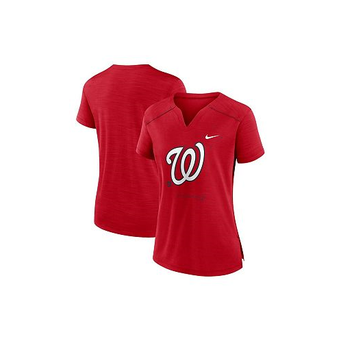 Nike Womens Red Washington Nationals Pure Pride Boxy Performance Notch Neck T-shirt