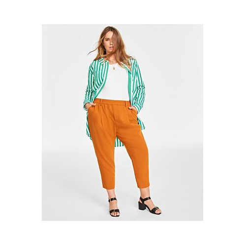 On 34th Plus Size Solid Double-Weave Ankle Pants