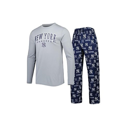 Concepts Sport Mens Navy Gray New York Yankees Breakthrough Long Sleeve T-shirt and Pants Sleep Set