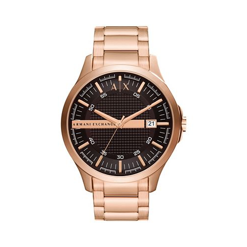 A|X Armani Exchange Mens Three-Hand Quartz Date Rose Gold-Tone Stainless Steel Watch 46mm