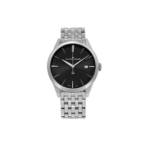 Alexander Mens Sophisticate Silver-tone Stainless Steel Black Dial 40mm Round Watch