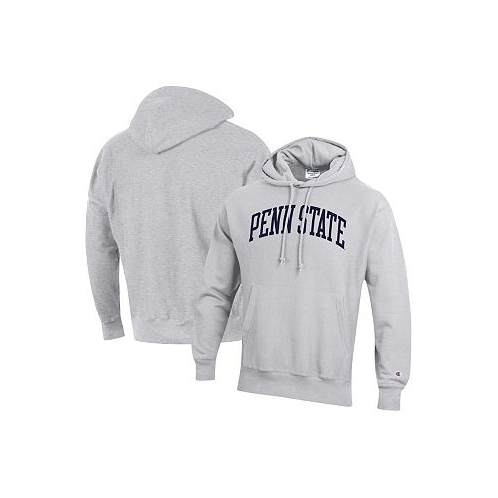 Champion Mens Heathered Gray Penn State Nittany Lions Team Arch Reverse Weave Pullover Hoodie