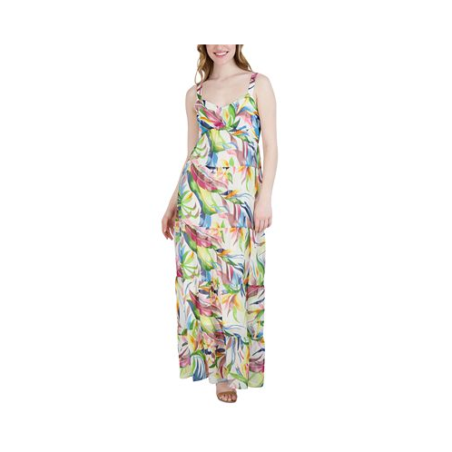 Julia jordan Womens Printed Sleeveless Tiered Maxi Dress