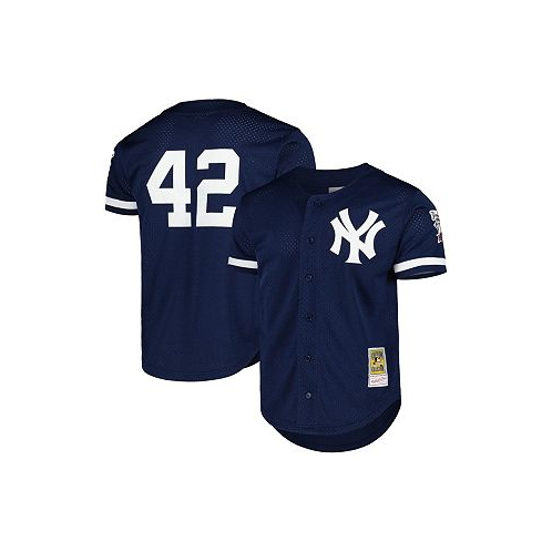 Mitchell & Ness Mens Mariano Rivera Navy New York Yankees Cooperstown Collection Mesh Batting Practice Button-Up Jersey