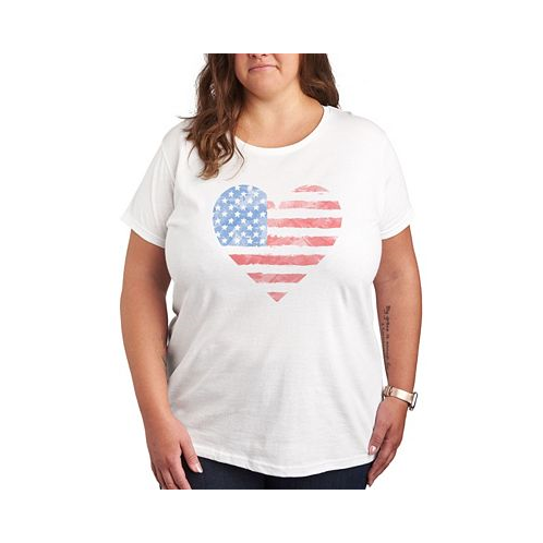 Hybrid Apparel Trendy Plus Size Heart Americana Flag Graphic T-shirt