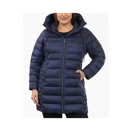 Michael Kors Womens Plus Size Hooded Down Packable Puffer Coat