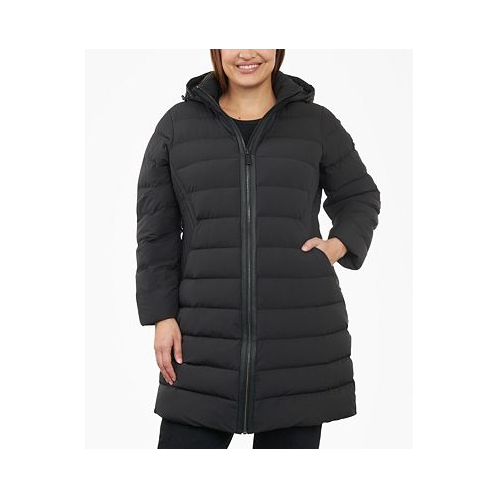 Michael Kors Womens Plus Size Hooded Faux-Leather-Trim Puffer Coat