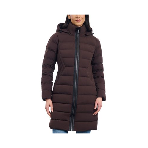 Michael Kors Womens Hooded Faux-Leather-Trim Puffer Coat