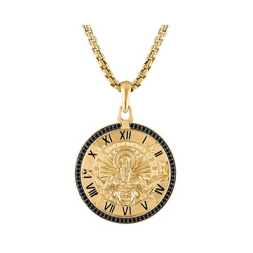 Bulova Mens Chronos God of Time Black Diamond (1/4 ct. t.w.) Pendant Necklace in 14k Gold-Plated Sterling Silver 24 + 2 extender