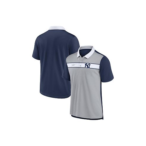 Nike Mens Gray Navy New York Yankees Rewind Stripe Polo Shirt