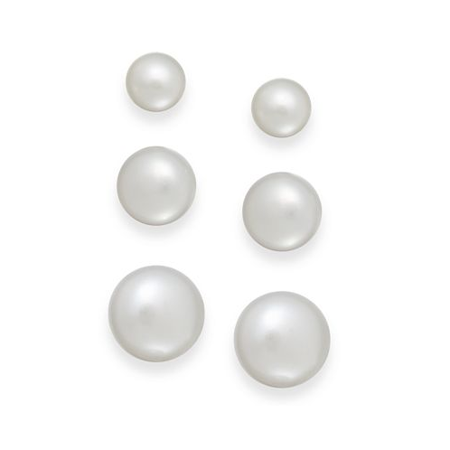 Macys Cultured Freshwater Pearl 3 piece Stud Earring Set in Sterling Silver (6-10mm)