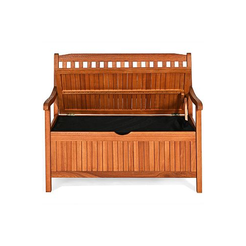 Costway 42 Storage Bench Deck Box Solid Wood Seating Container Tools Toys
