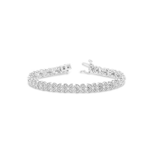 Macys Diamond Flower Link Bracelet (1/2 ct. t.w.) in Sterling Silver