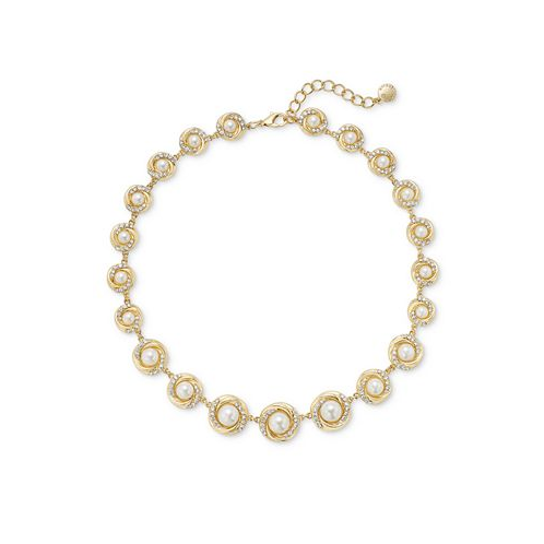 Charter Club Gold-Tone Pave & Imitation Pearl All-Around Collar Necklace 17+ 2 extender