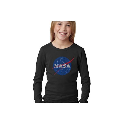 LA Pop Art Big Girls Word Art Long Sleeve T-Shirt - NASAs Most Notable Missions