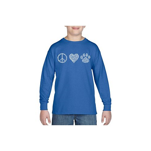 LA Pop Art Big Boys Word Art Long Sleeve T-shirt - Peace Love Cats