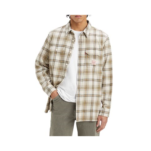 Levis Mens Worker Relaxed-Fit Plaid Button-Down Shirt