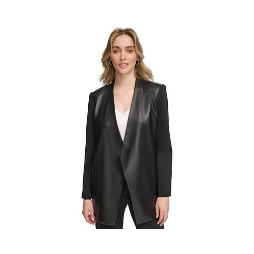 Calvin Klein Womens Faux-Leather Combo Jacket
