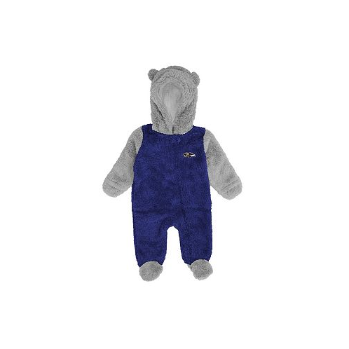 Outerstuff Newborn and Infant Boys and Girls Purple Gray Baltimore Ravens Game Nap Teddy Fleece Bunting Full-Zip Sleeper