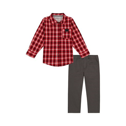 Calvin Klein Little Boys Plaid Long Sleeve Button Front Shirt and Prewashed Twill Pants 2 Piece Set