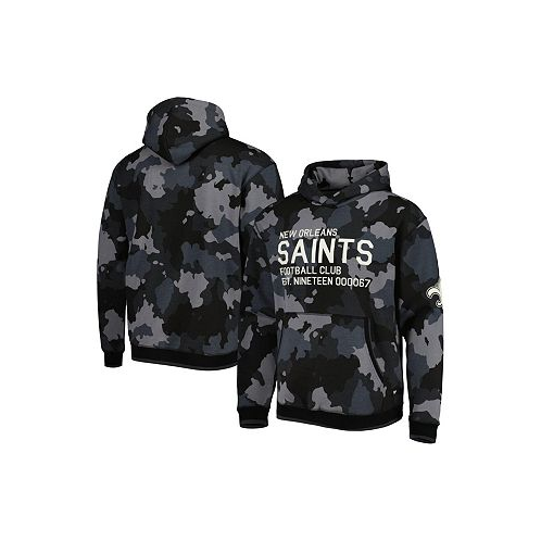 The Wild Collective Mens Black New Orleans Saints Camo Pullover Hoodie