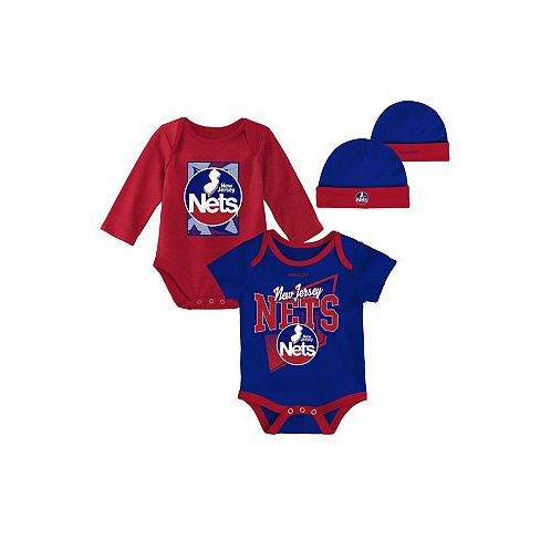Mitchell & Ness Newborn and Infant Boys and Girls Blue Red New Jersey Nets 3-Piece Hardwood Classics Bodysuits and Cuffed Knit Hat Set