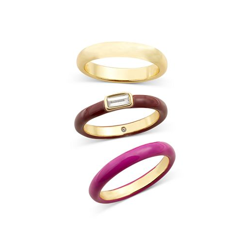 On 34th Gold-Tone 3-Pc. Set Crystal & Color Stack Rings