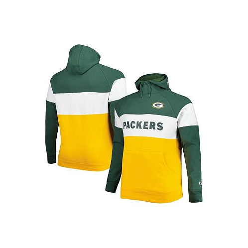 New Era Mens Green Gold Green Bay Packers Big and Tall Current Colorblock Raglan Fleece Pullover Hoodie