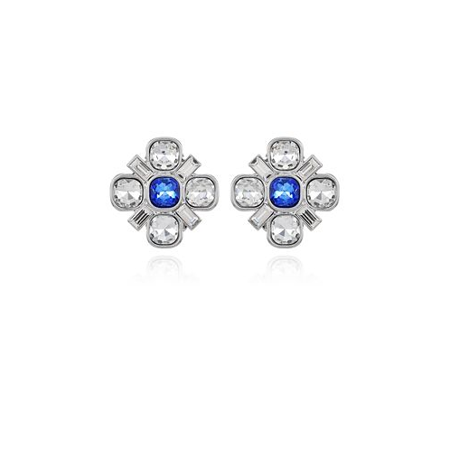 T Tahari Silver-Tone Blue And Clear Glass Stone Flower Clip-On Earrings