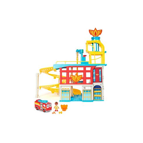 FireBuds HQ Playset with Lights Sounds Fire Truck Toy Action Figure and Vehicle Launcher