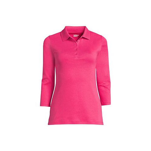 Lands End Womens 3/4 Sleeve Cotton Interlock Polo Shirt