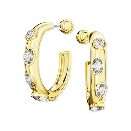 Swarovski Gold-Tone Crystal Bezel Medium Hoop Earrings 1.4